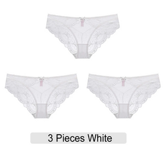 Embroidered Lace Brief Trio - White, Black & Green - SHOPPERS' CASTLE
