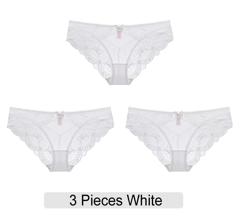 Embroidered Lace Brief Trio - White, Black & Green - SHOPPERS' CASTLE