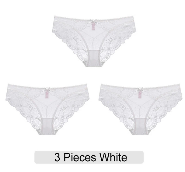 Embroidered Lace Brief Trio - White, Black & Green - SHOPPERS' CASTLE