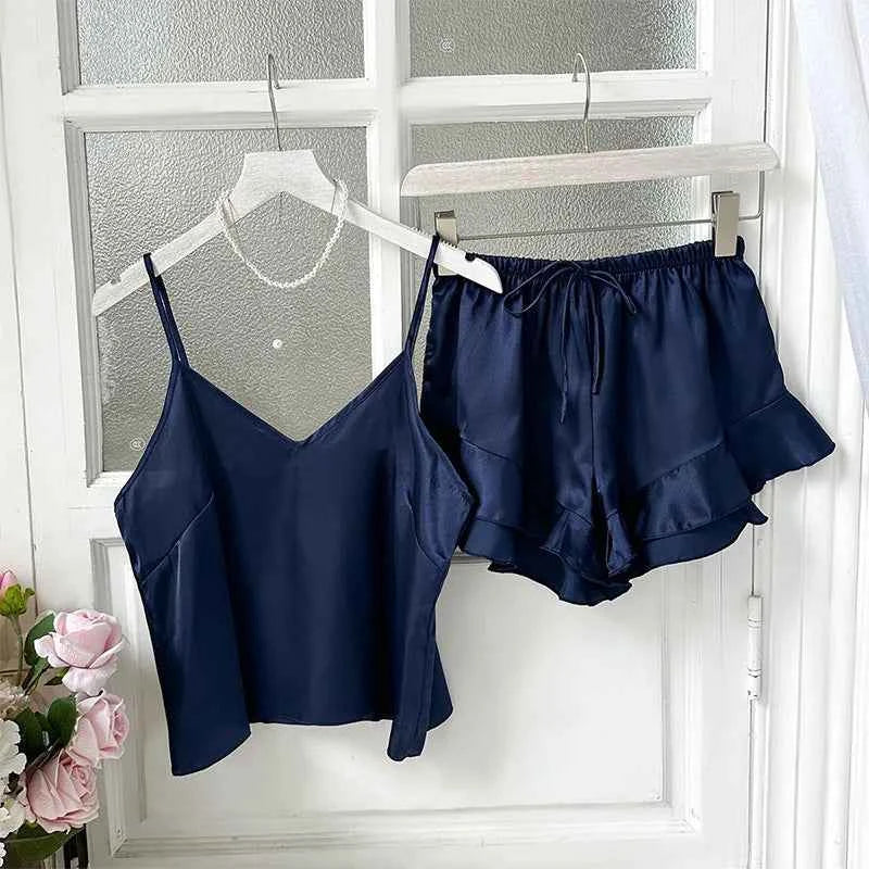 Satin Chemise Shorts Pajama Set - SHOPPERS' CASTLE