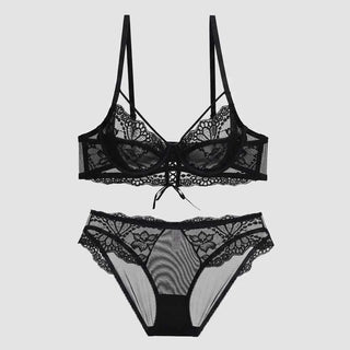 Bandage Transparent Bra Set - Plus Size C/D/E Cup