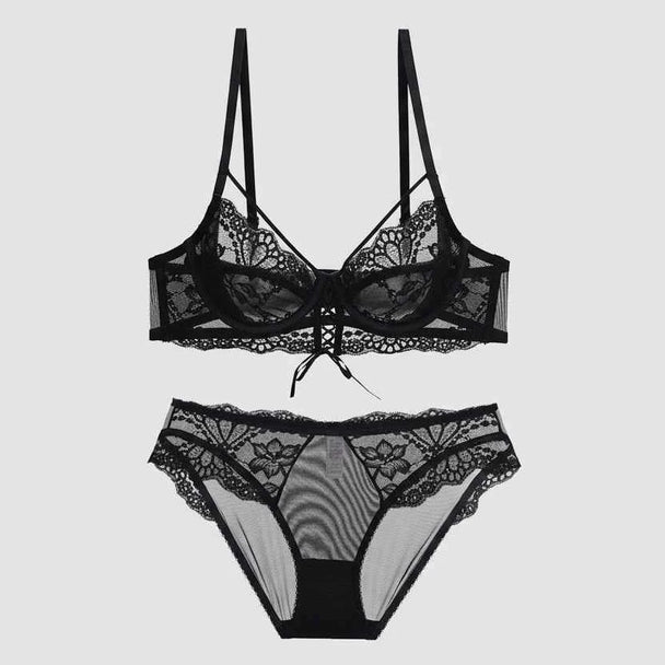 Bandage Transparent Bra Set - Plus Size C/D/E Cup