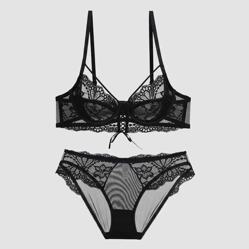Bandage Transparent Bra Set - Plus Size C/D/E Cup