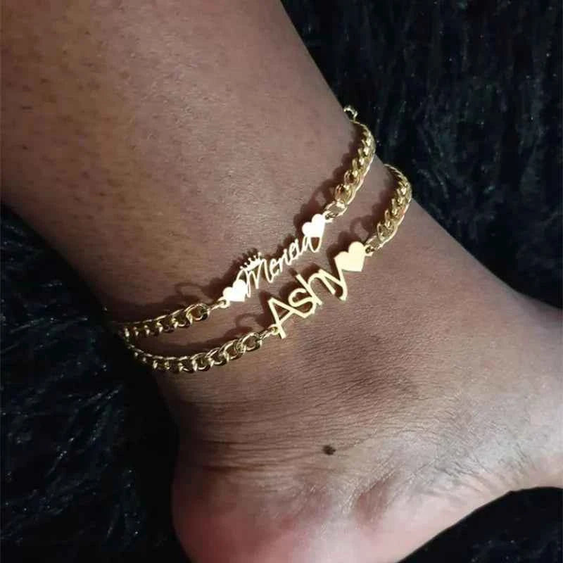 Custom Name Anklets - Stainless Steel Cuban Chain