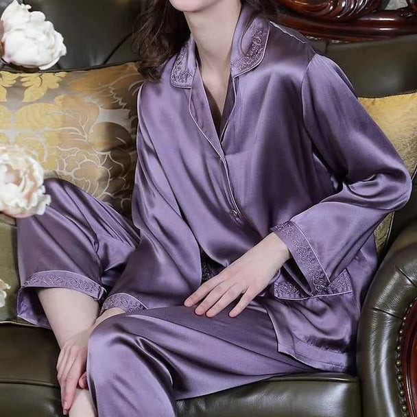 6A Grade Real Silk Pajama Set - Long Sleeve Luxury Loungewear