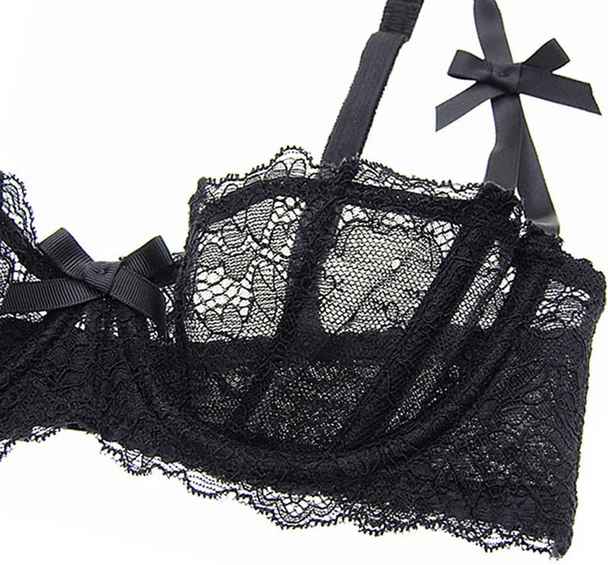 Embroidered Lace Half-Cup Bra - SHOPPERS' CASTLE
