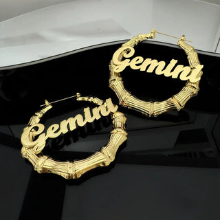 Custom Name Bamboo Hoop Earrings - Stainless Steel - SHOPPERS' CASTLE