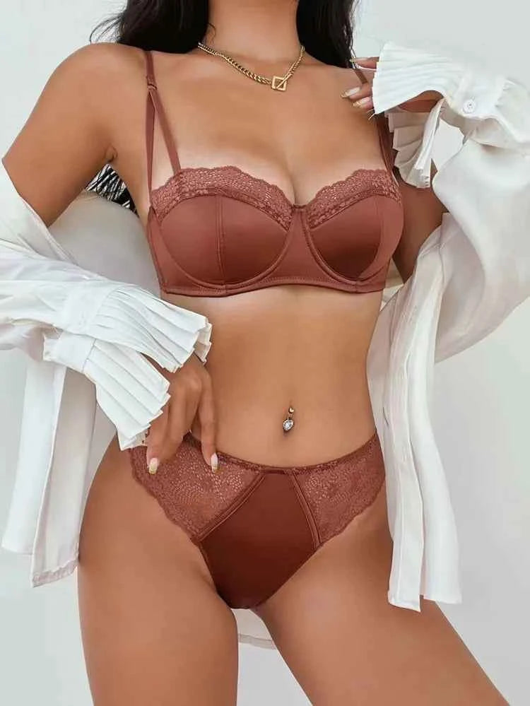 French Lace Satin Push-Up Bra Set