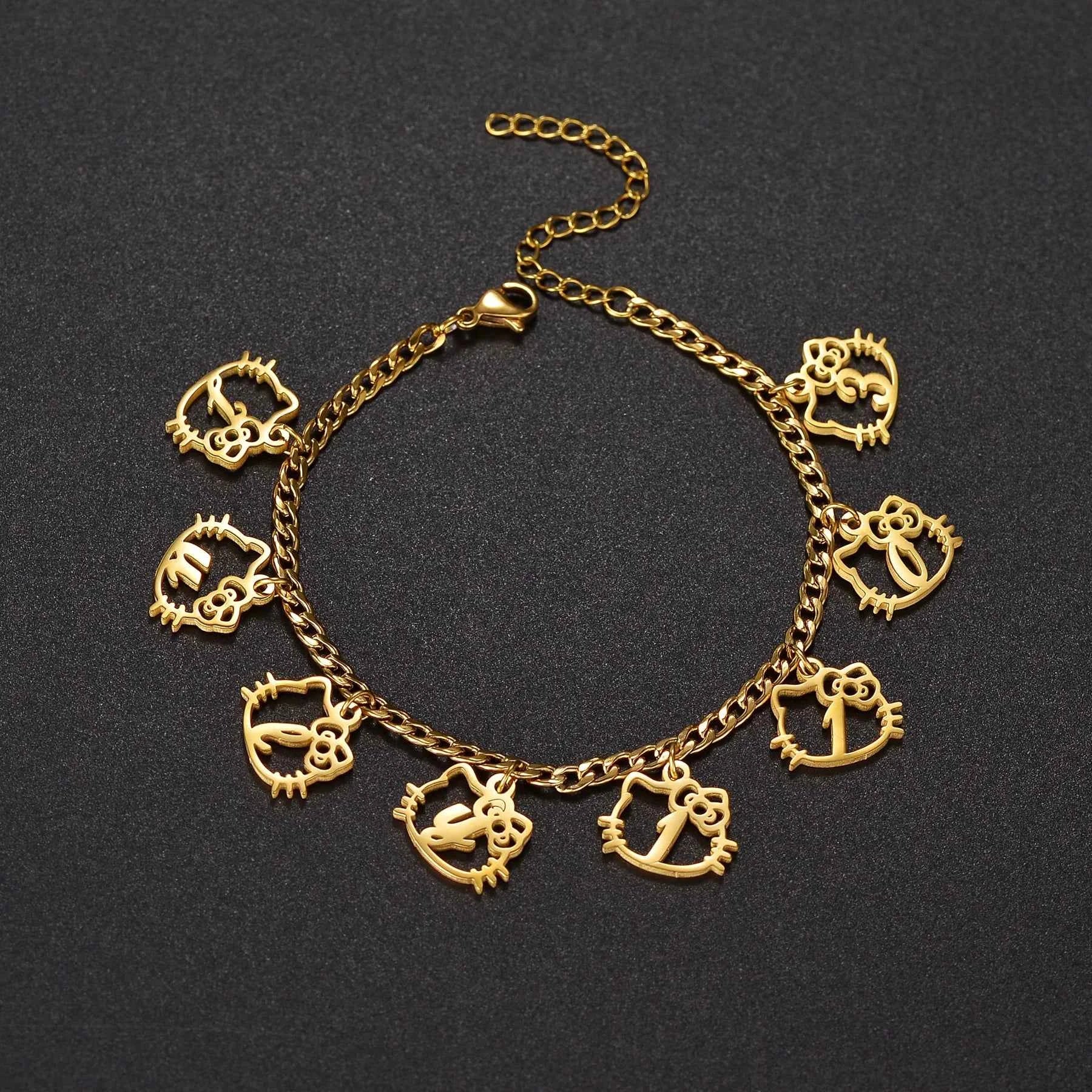 Personalized Name Thick Foot Chain Anklet - Heart Charms