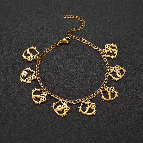 Personalized Name Thick Foot Chain Anklet - Heart Charms