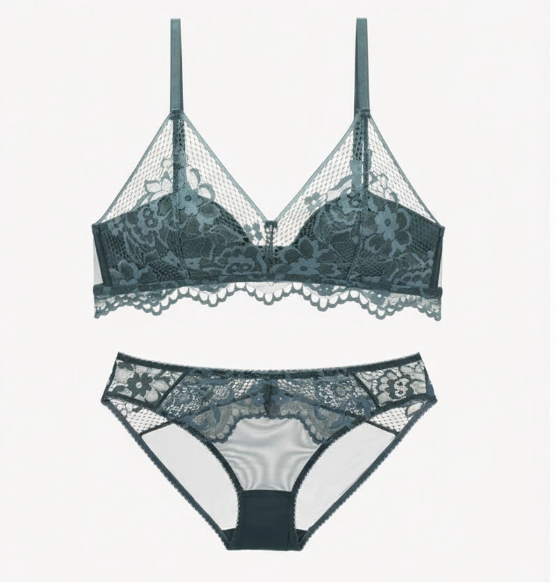 Thin Cotton Triangle Cup Wire-Free Bra Set