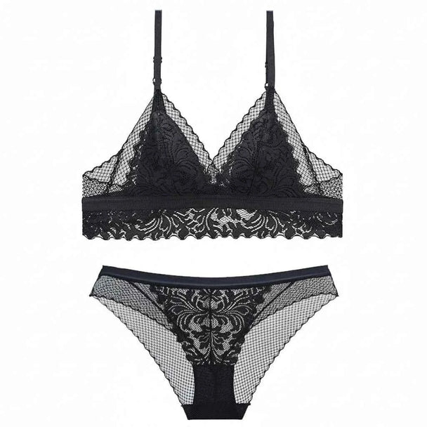 French Wire-Free Thin Cotton Beautiful Back Bra Set