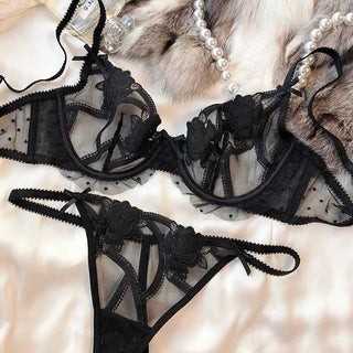 Ultra-Thin Lace Flowers Embroidery Bra & G-String Set