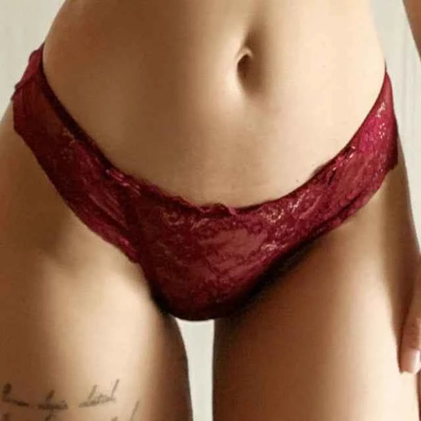 Embroidered Lace Brief Trio - Beige, Black & Burgundy