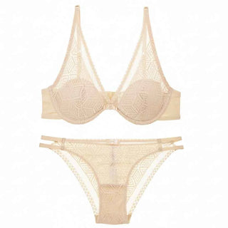 Thin Cotton Hollow Embroidery Bra Set - ABC Cup