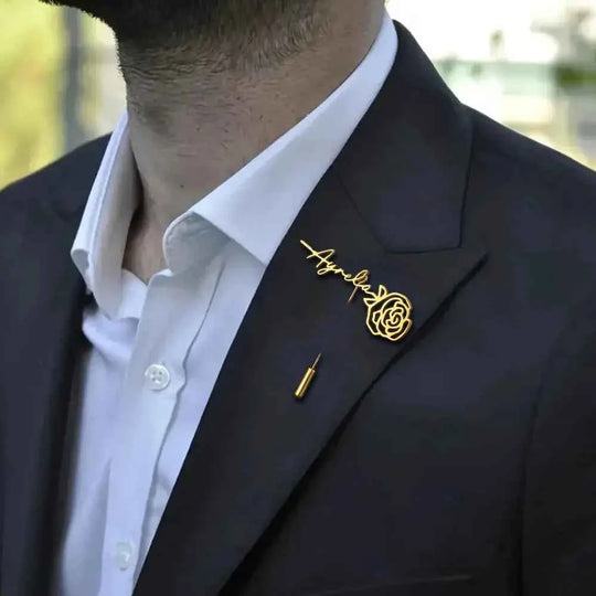 Custom Rose Name Brooch - Groom Lapel Pin Wedding