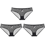 Hollow-Out Net Yarn Brief Trio - Black - SHOPPERS' CASTLE