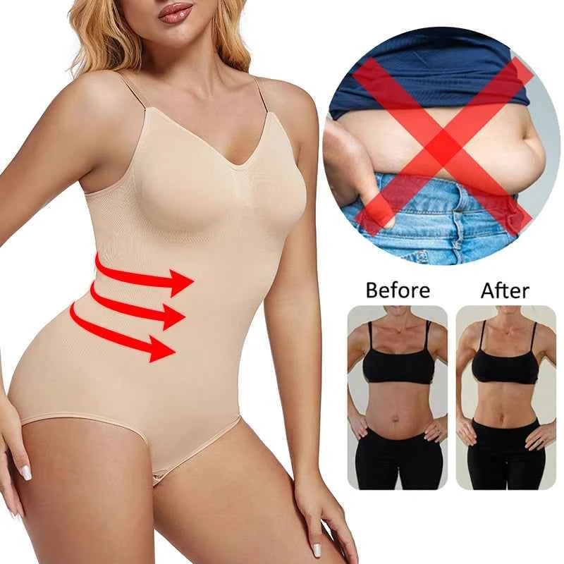 Low Back Bodysuit Shapewear - Open Crotch