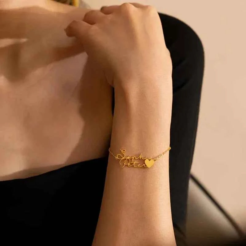 Custom Double Name Heart Bracelet - Couple Jewelry