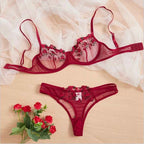 Floral Embroidery Transparent Lingerie Set