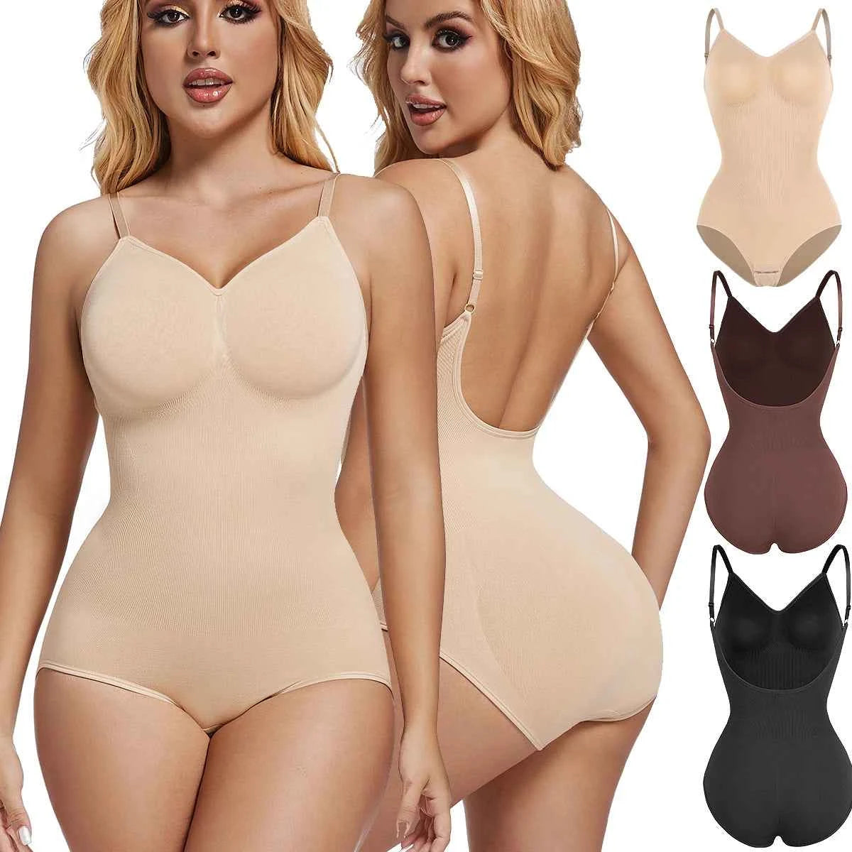 Low Back Bodysuit Shapewear - Open Crotch
