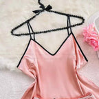 Silk Lace Cami Shorts Set - Summer Elegance Sleepwear - SHOPPERS' CASTLE