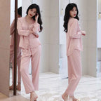 Solid Satin Pajama Set with Lace Trim - SHOPPERS' CASTLE