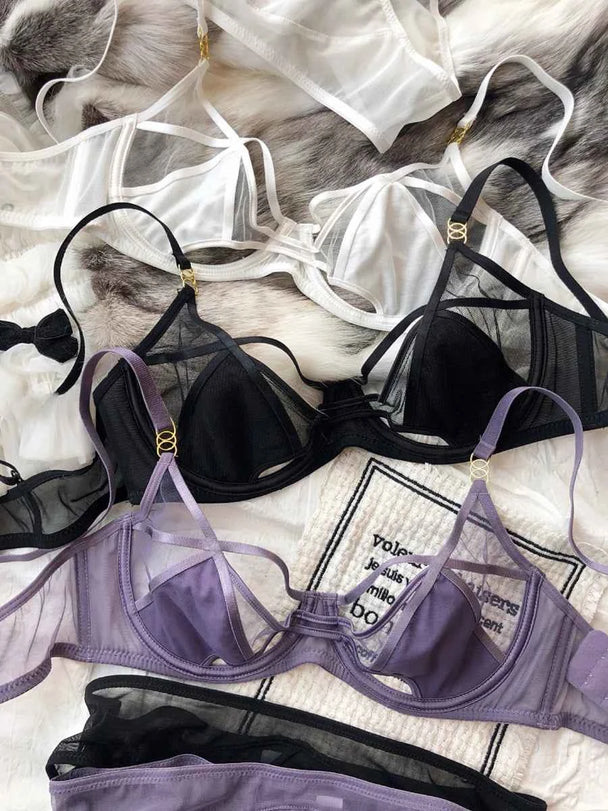 Hollow Ultra-Thin Breathable Push-Up Bra Set - Plus Size 95CD - SHOPPERS' CASTLE