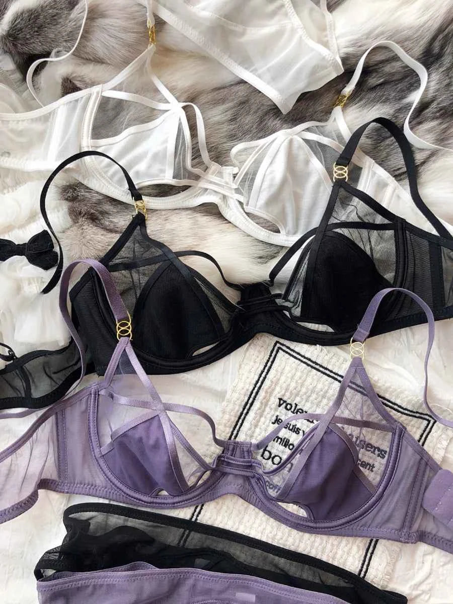 Hollow Ultra-Thin Breathable Push-Up Bra Set - Plus Size 95CD - SHOPPERS' CASTLE