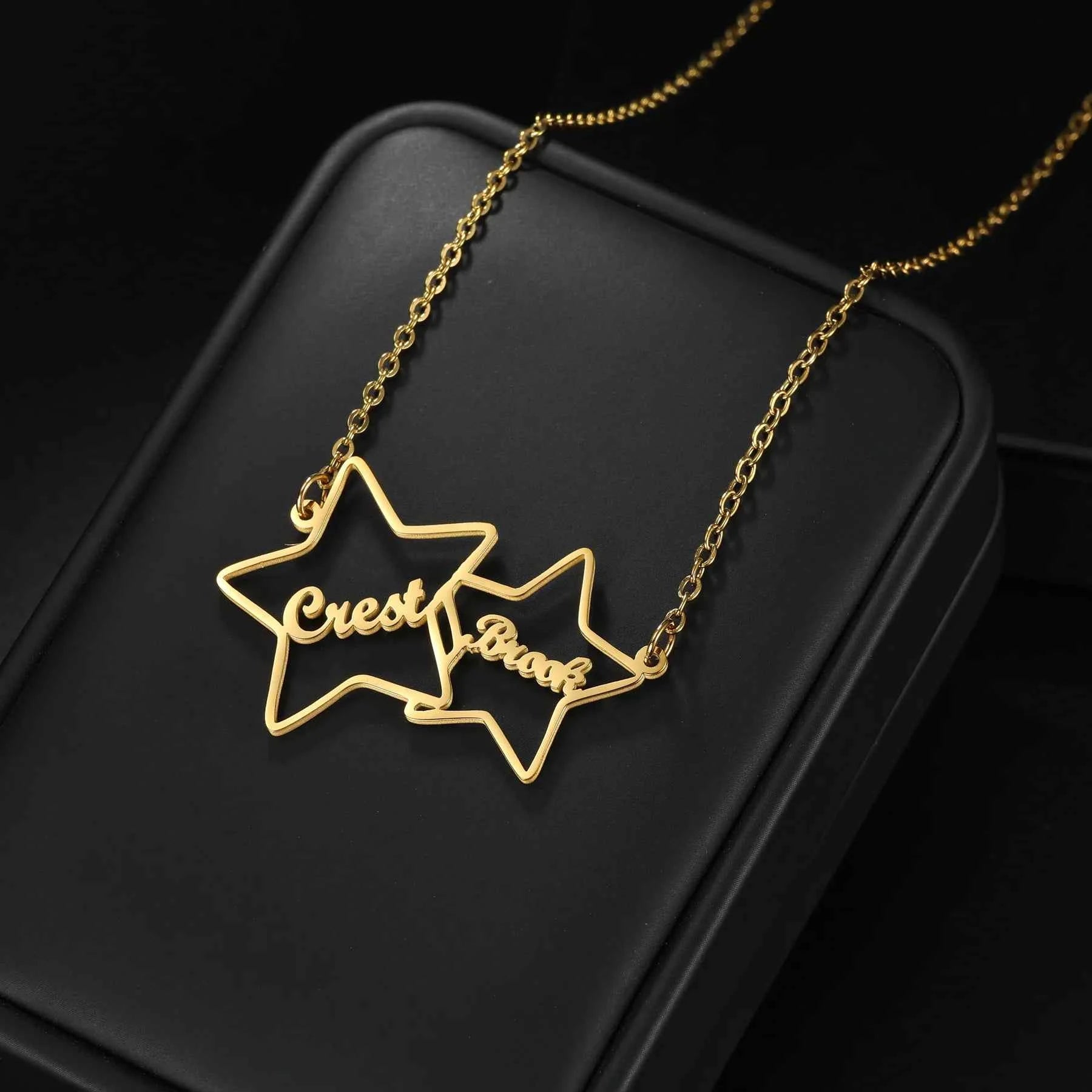 Custom 2 Names Star Heart Paw Choker - Link Chain