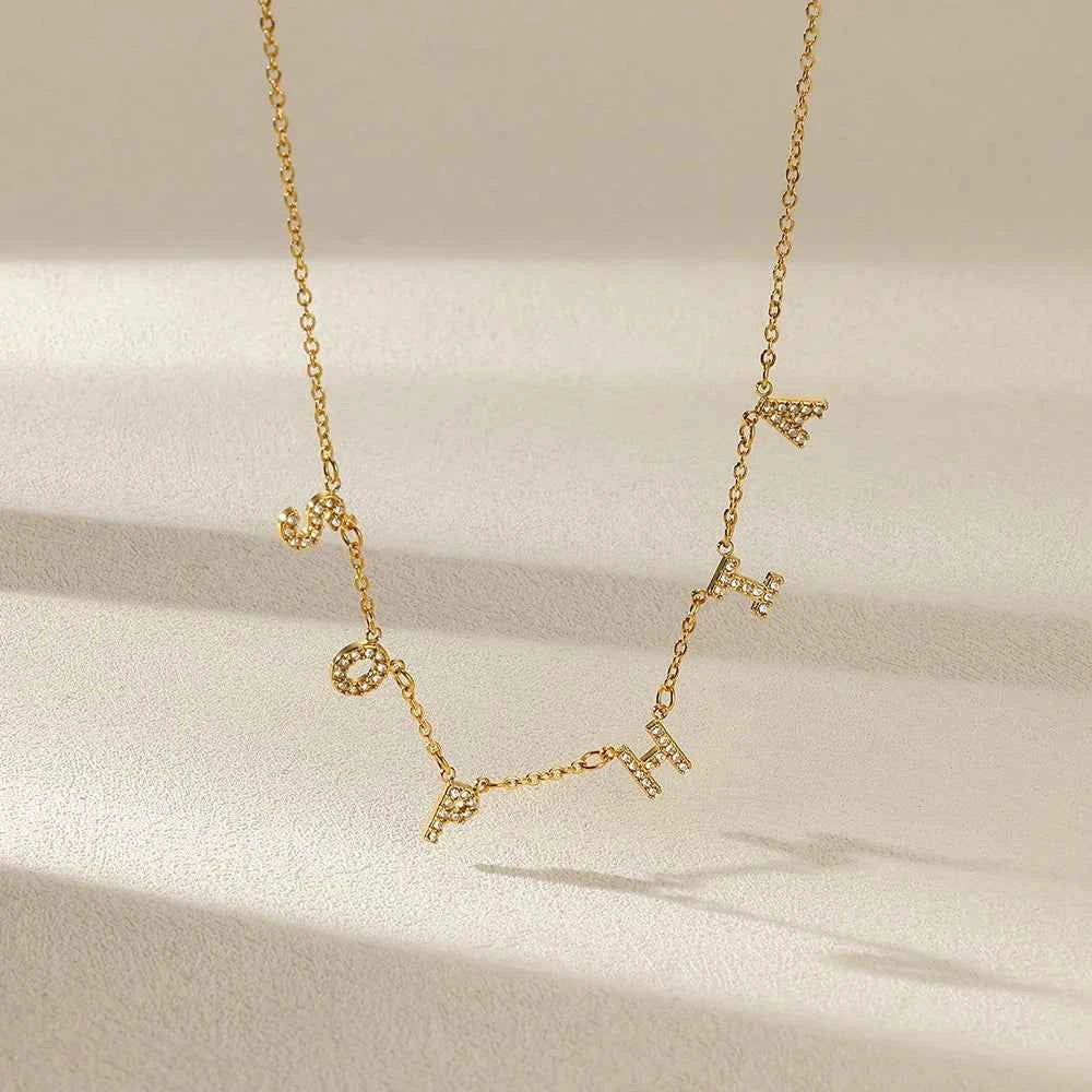 Custom Cubic Zircon Initial Letter Necklace - A-Z