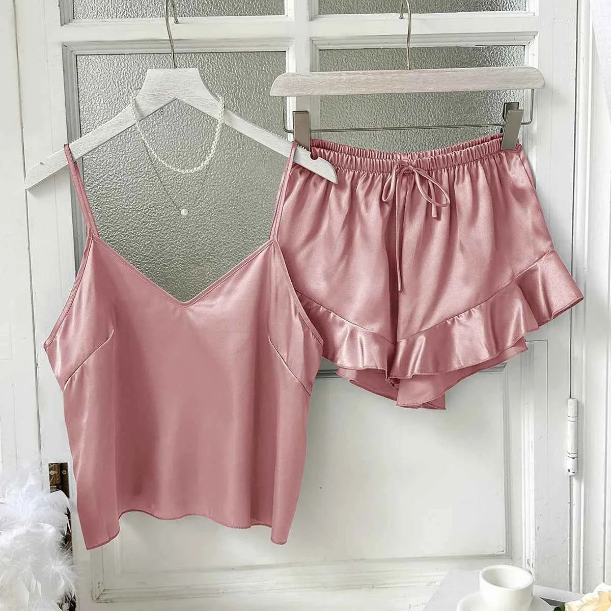 Satin Chemise Shorts Pajama Set - SHOPPERS' CASTLE