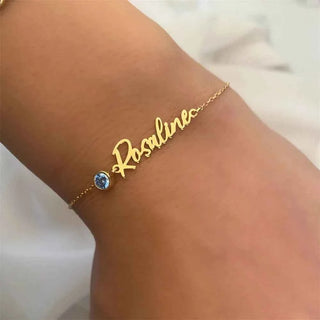 Custom Birthstone Pearls Name Bracelet - Nameplate