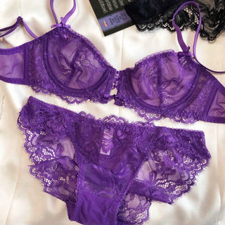 Sexy Hollow French Lace Embroidery Bra Set