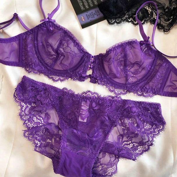 Sexy Hollow French Lace Embroidery Bra Set