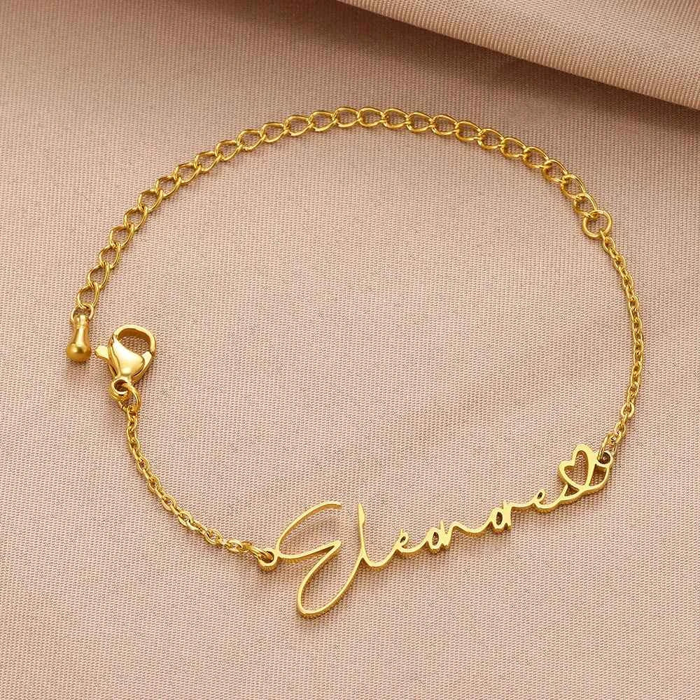 Custom Name Cuban Chain Heart Ribbon Bracelet - Handmade