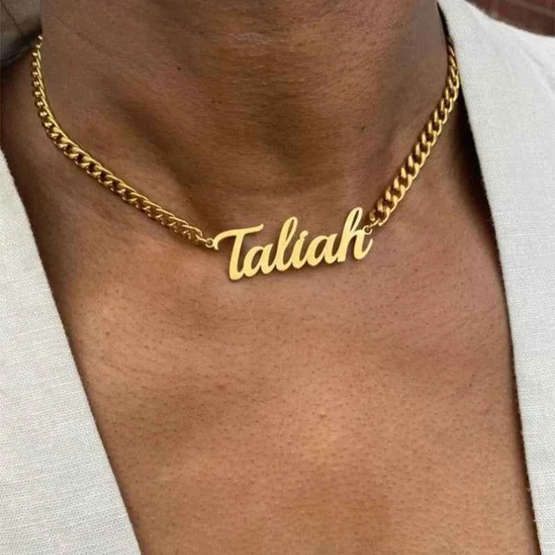 Custom Old English Name Cuban Chain Necklace - Handmade Pendant