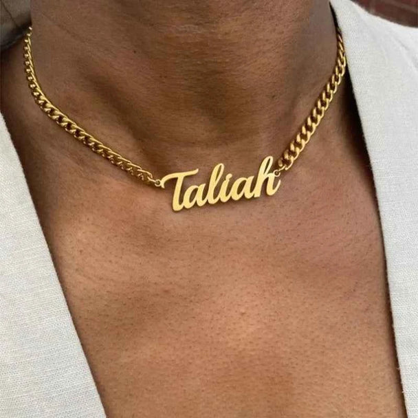 Custom Old English Name Cuban Chain Necklace - Handmade Pendant
