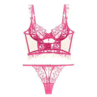 Ultra-Thin Lace Flowers Embroidery Bra & Thong Set with Body Shaper
