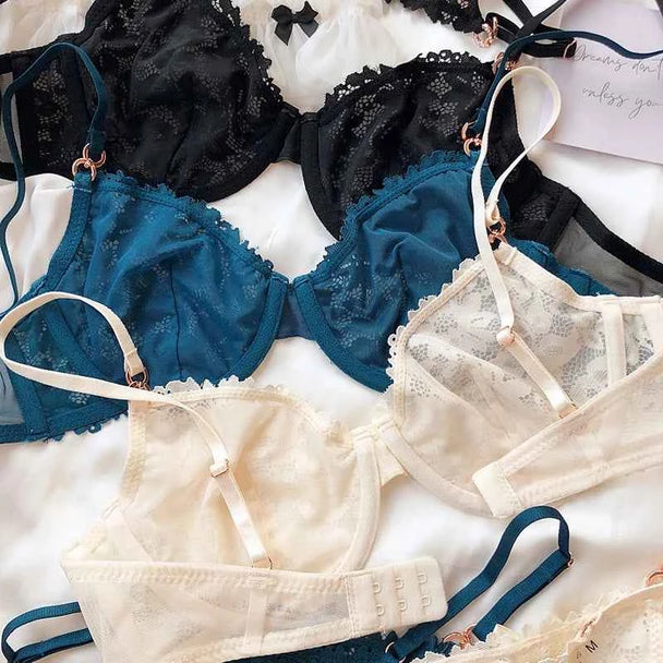 Luxury Rhinestone French Lace Bra & Thong Set