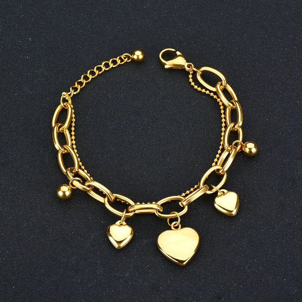 Engrave Name Heart Link Chain Bracelet - Stainless Steel - SHOPPERS' CASTLE