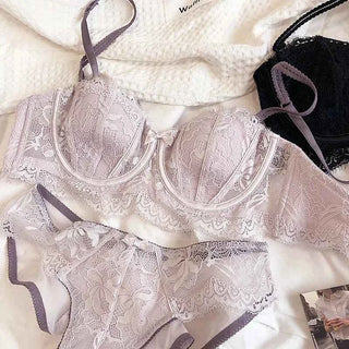 French Lace Embroidery Bra Set with Detachable Straps