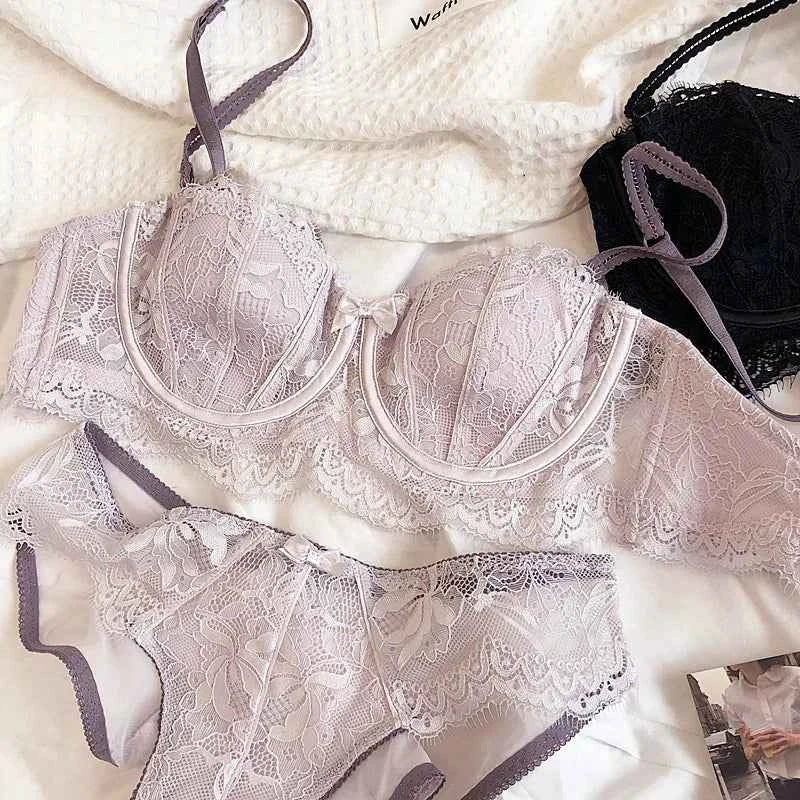 French Lace Embroidery Bra Set with Detachable Straps