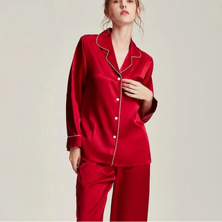 6A Grade 19mm Silk Pajama Set - V-Neck Long Sleeve Luxury Sleepwear