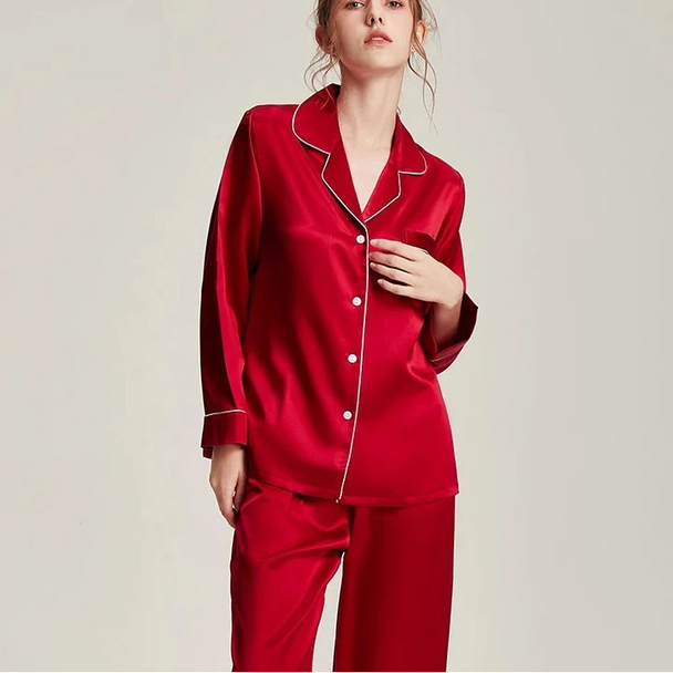 6A Grade 19mm Silk Pajama Set - V-Neck Long Sleeve Luxury Sleepwear