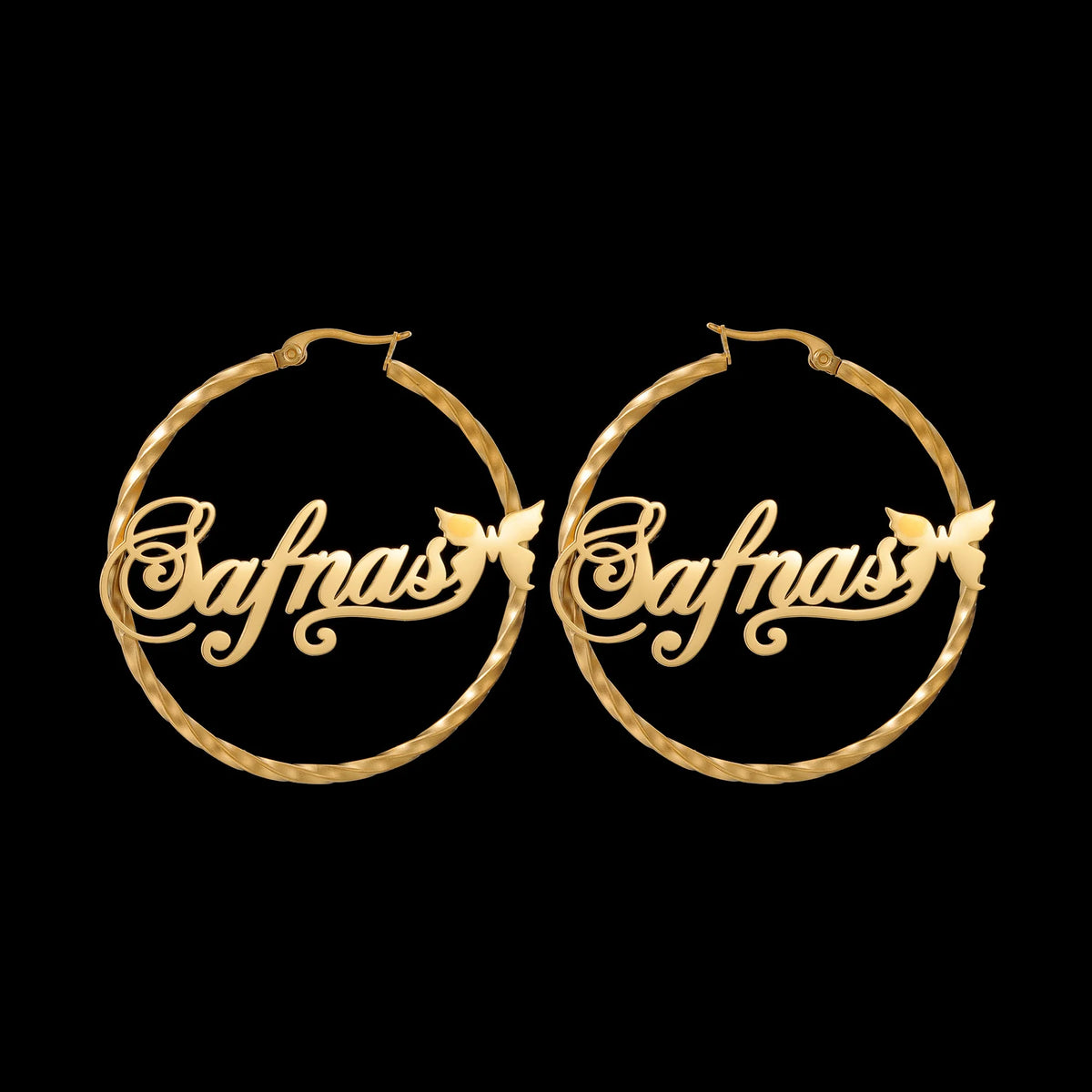 Custom Name Twisted Wire Hoop Earrings - Stainless Steel - SHOPPERS' CASTLE