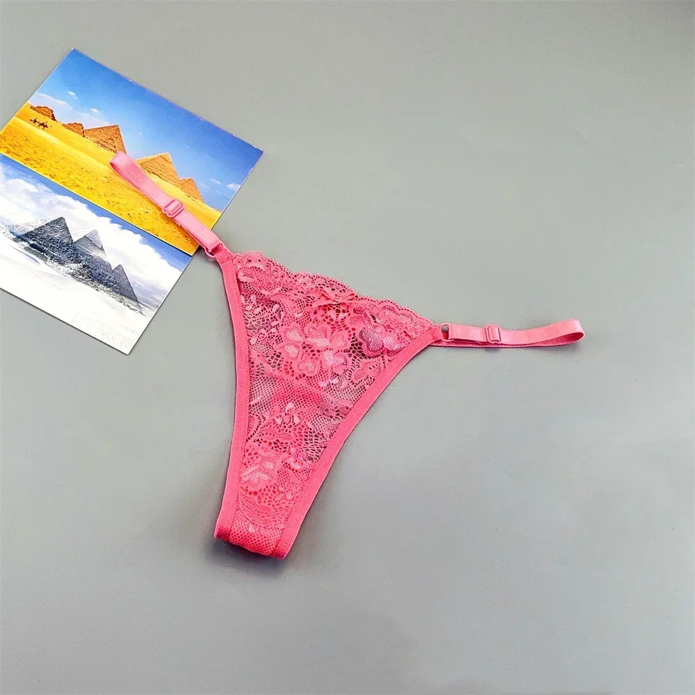 3PCS Adjustable Sexy Transparent Thong Panties Women Lace Underwear Low Waist Female T-back String Underpants - SHOPPERS' CASTLE