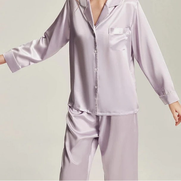 6A Grade 19mm Silk Pajama Set - V-Neck Long Sleeve Luxury Sleepwear