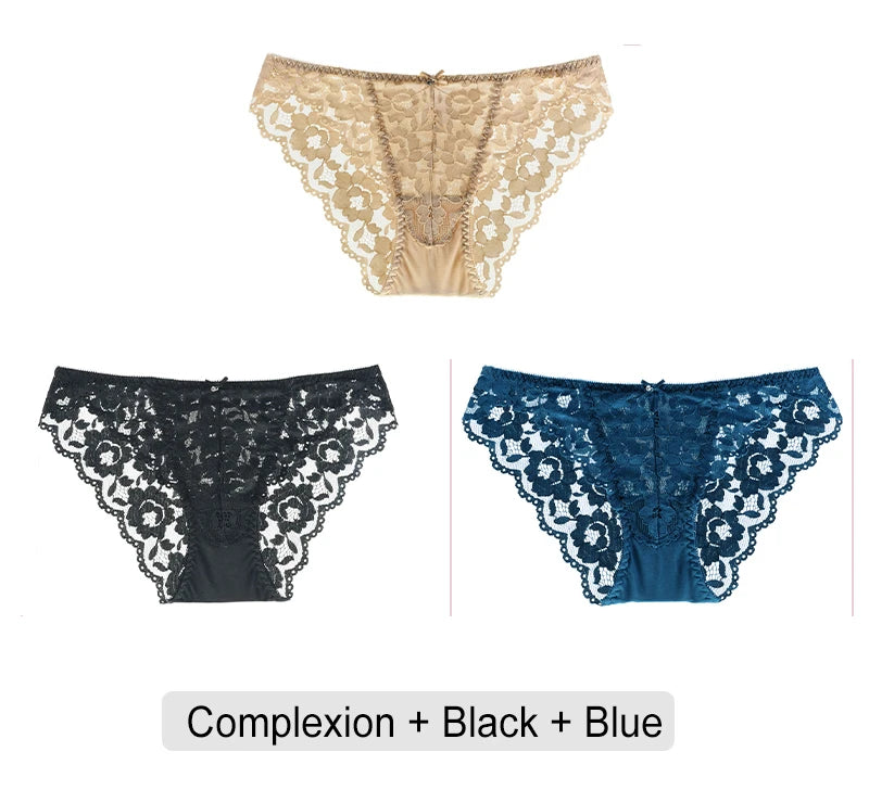 Embroidered Lace Brief Trio - Purple, Blue & Black - SHOPPERS' CASTLE