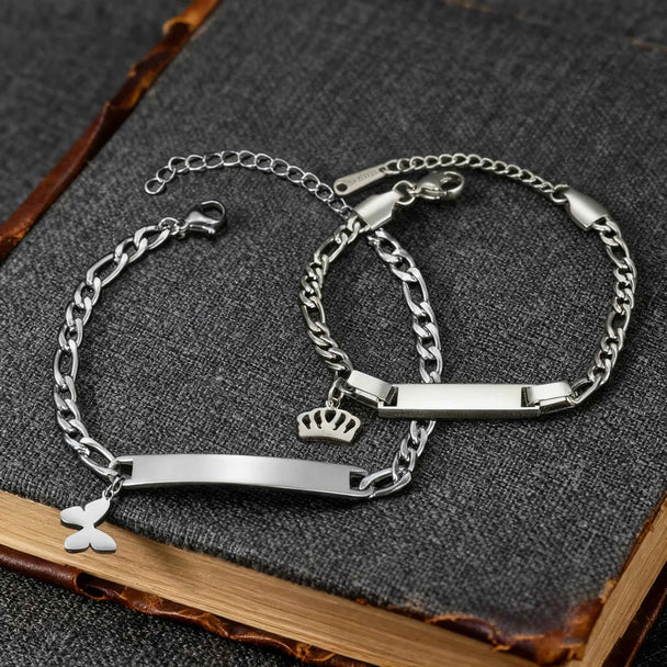 Engrave Name Heart Figaro Chain Bracelet - Adjustable